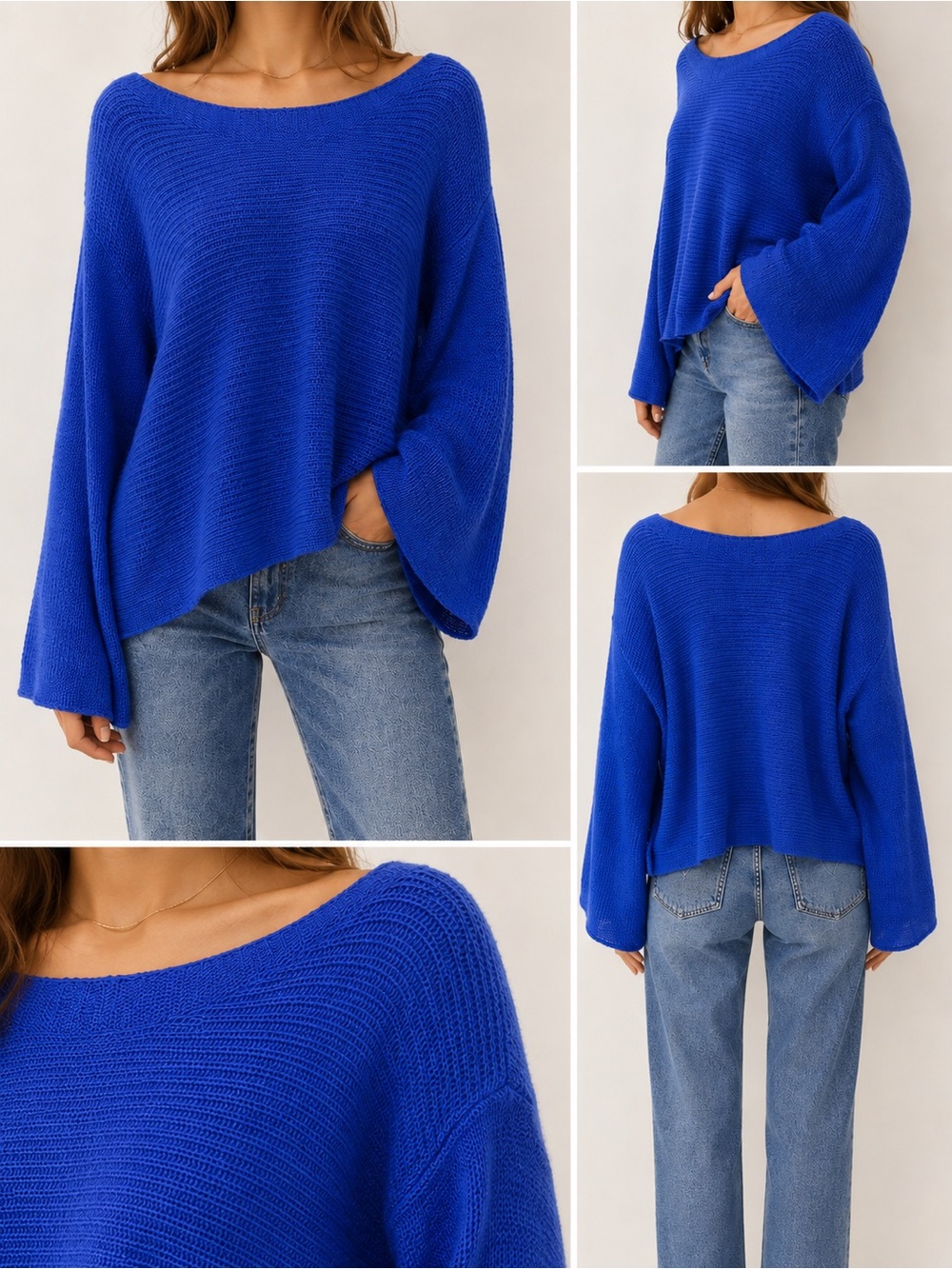 Favlux Cobalt Blue Oversized Boat Neck Knit Sweater Tunic Size L